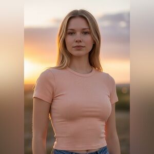 American Eagle Outfitters Coral Ribbed Tee